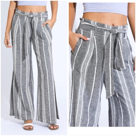 REWASH PAPERBAG WAIST WIDE LEG TROUSER - WHITE/BLACK Size L - Picture 2 of 10